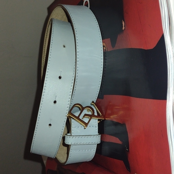 Vintage Bottega Veneta Blue & Gold Leather Belt size Large 33-36 - Picture 5 of 16